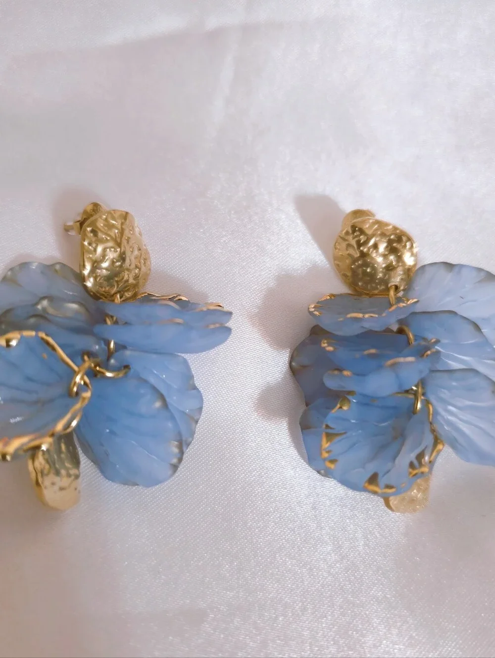 Gold & Sky Blue Petal Drop Earrings - Women‎ Jewelry - Summer - NEW